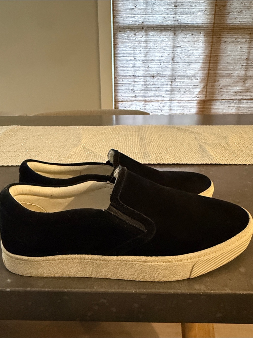 Sam Edelman Black Slip-On Velvet Sneakers with Off-White Sole